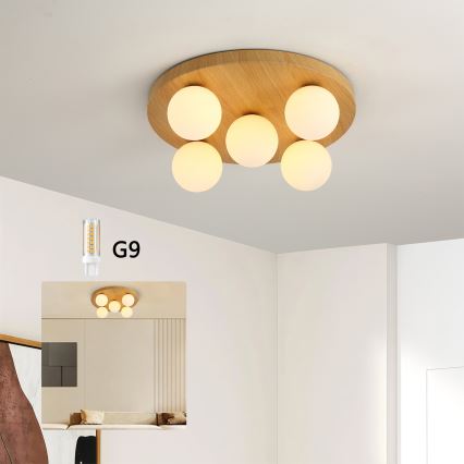 Brilagi - Plafonieră LUND WOOD 5xG9/9W/230V, Ø 40 cm, lemn