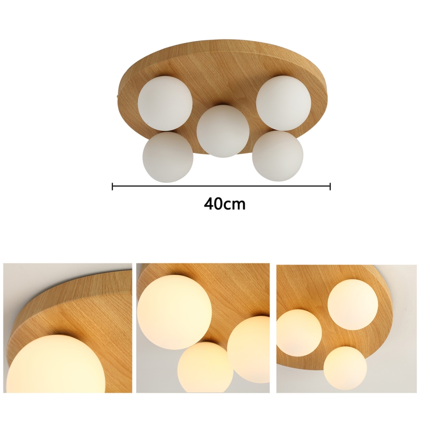 Brilagi - Plafonieră LUND WOOD 5xG9/9W/230V, Ø 40 cm, lemn