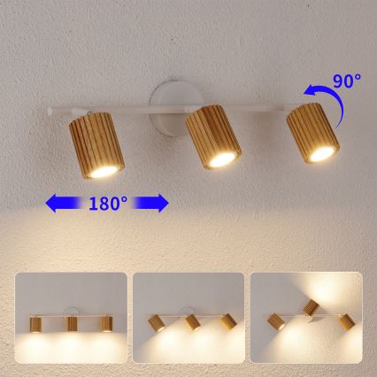 Brilagi - Plafonieră MODERN WOOD cu 3 spoturi, GU10/8W/230V, lemn/alb