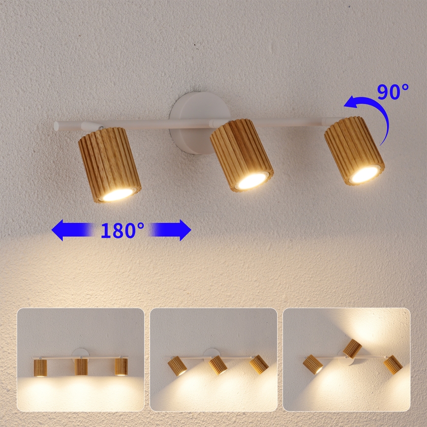 Brilagi - Plafonieră MODERN WOOD cu 3 spoturi, GU10/8W/230V, lemn/alb