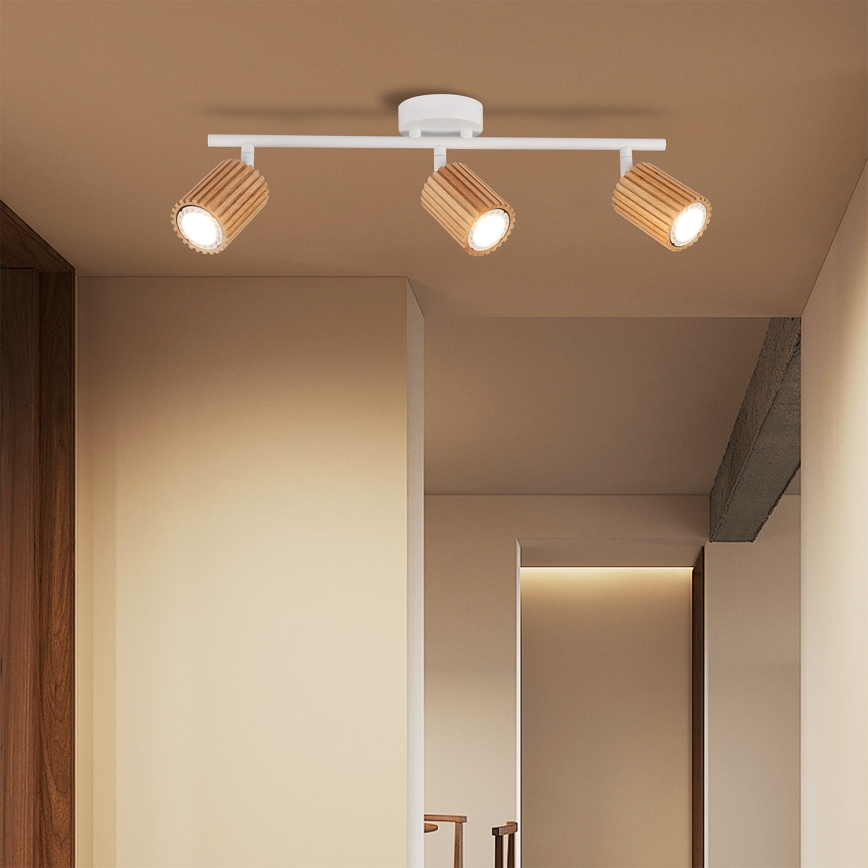 Brilagi - Plafonieră MODERN WOOD cu 3 spoturi, GU10/8W/230V, lemn/alb