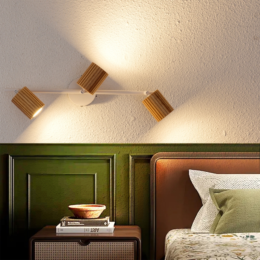 Brilagi - Plafonieră MODERN WOOD cu 3 spoturi, GU10/8W/230V, lemn/alb