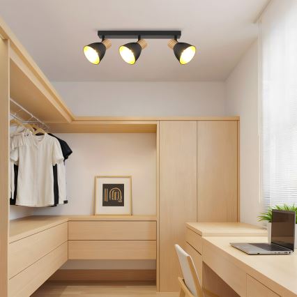 Brilagi - Plafonieră ODENSE cu 3 spoturi, 3xE14/10W/230V, lemn/negru