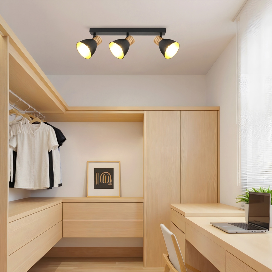 Brilagi - Plafonieră ODENSE cu 3 spoturi, 3xE14/10W/230V, lemn/negru