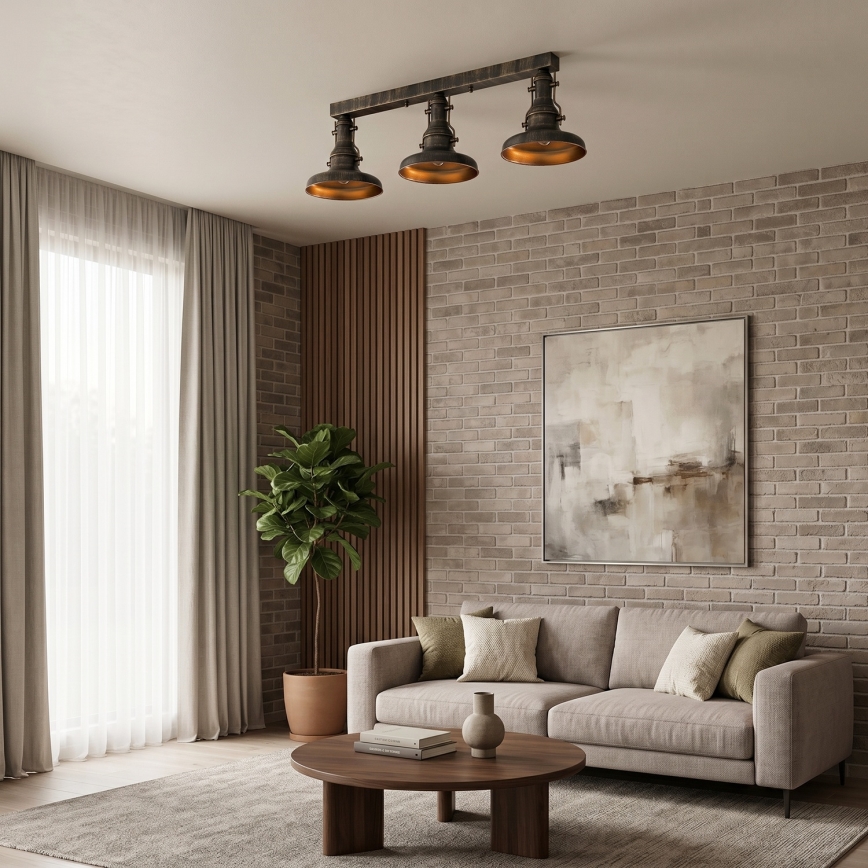 Brilagi - Plafonieră PYRONIC 3xE27/40W/230V bronz/patină