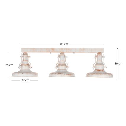 Brilagi - Plafonieră PYRONIC 3xE27/40W/230V crem/patină