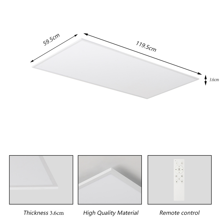 Brilagi - Plafonieră LED dimabilă SLIMFRAME, 80 W, 230 V, 120 x 60 cm, 3000–6000 K, albă + telecomandă