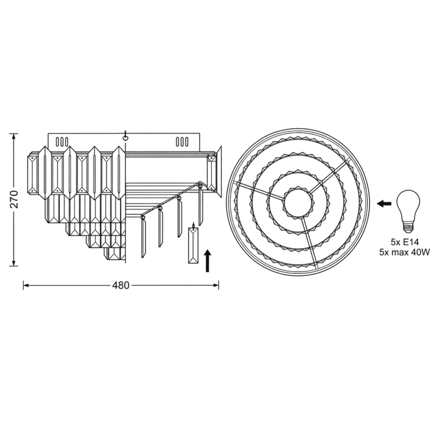 BRILAGI - Plafonieră SPECTRA, 5x E14/40W/230V, diametru 48 cm, crom lucios