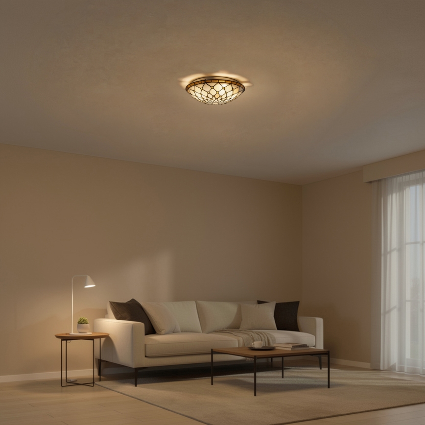 Brilagi - Plafonieră Tiffany cu vitralii IVORIU 2xE27/60W/230V Ø 40 cm