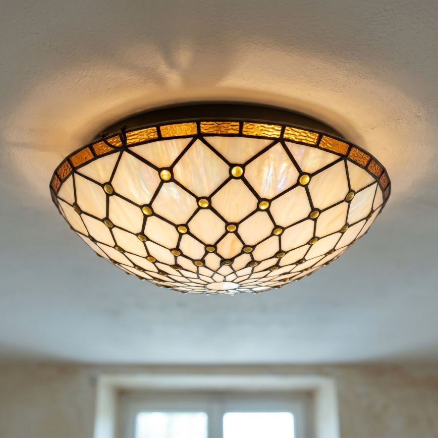 Brilagi - Plafonieră Tiffany cu vitralii IVORIU 2xE27/60W/230V Ø 40 cm