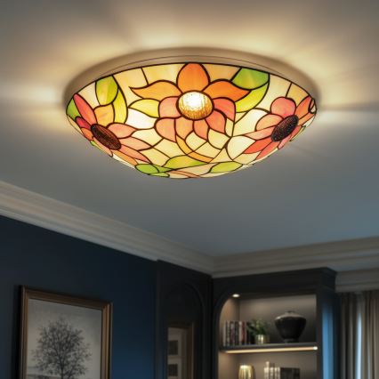 Brilagi - Plafonieră Tiffany cu vitralii SUNFLOWER 2xE27/60W/230V Ø 40 cm