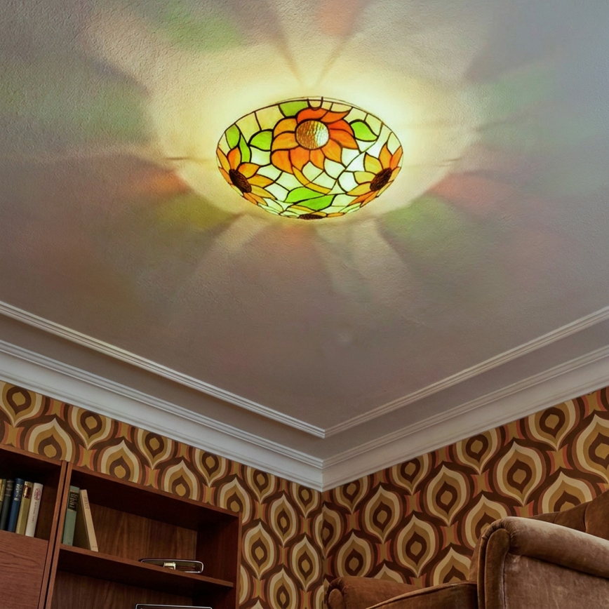 Brilagi - Plafonieră Tiffany cu vitralii SUNFLOWER 2xE27/60W/230V Ø 40 cm