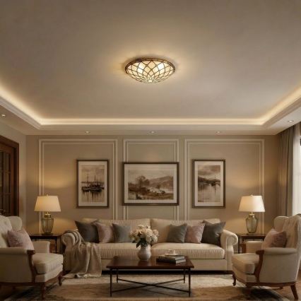 Brilagi - Plafonieră Tiffany din vitralii, culoare ivoriu, 2xE27/60W/230V, Ø 40 cm