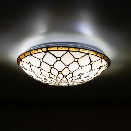 Brilagi - Plafonieră Tiffany din vitralii, culoare ivoriu, 2xE27/60W/230V, Ø 40 cm