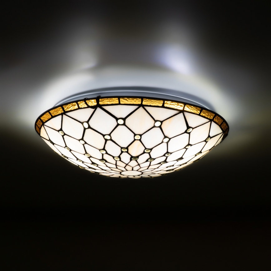 Brilagi - Plafonieră Tiffany din vitralii, culoare ivoriu, 2xE27/60W/230V, Ø 40 cm