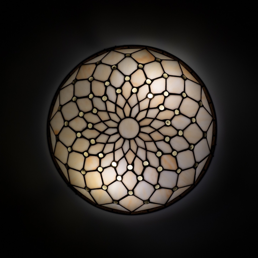 Brilagi - Plafonieră Tiffany din vitralii, culoare ivoriu, 2xE27/60W/230V, Ø 40 cm