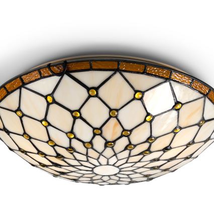 Brilagi - Plafonieră Tiffany din vitralii, culoare ivoriu, 2xE27/60W/230V, Ø 40 cm