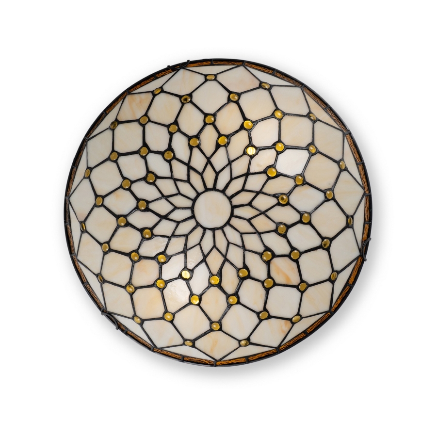 Brilagi - Plafonieră Tiffany din vitralii, culoare ivoriu, 2xE27/60W/230V, Ø 40 cm