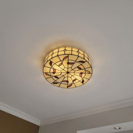 Brilagi - Plafonieră Tiffany din vitralii FOLIA, 3xE27/60W/230V, Ø 40 cm