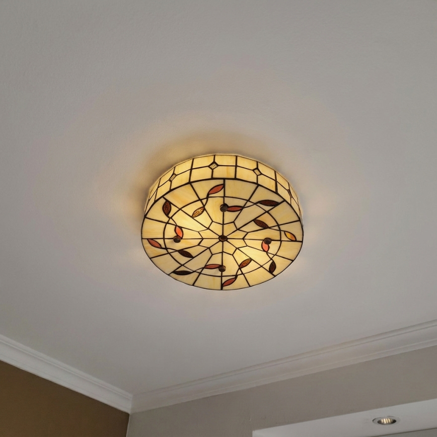Brilagi - Plafonieră Tiffany din vitralii FOLIA, 3xE27/60W/230V, Ø 40 cm