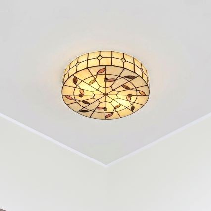 Brilagi - Plafonieră Tiffany din vitralii FOLIA, 3xE27/60W/230V, Ø 40 cm