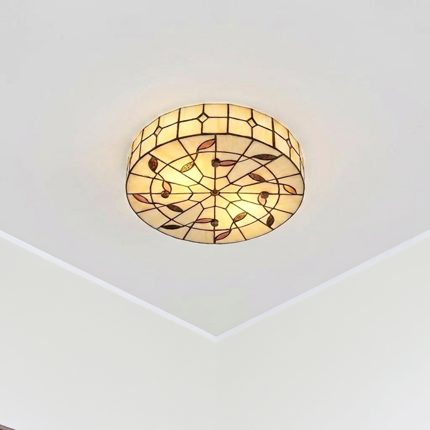 Brilagi - Plafonieră Tiffany din vitralii FOLIA, 3xE27/60W/230V, Ø 40 cm
