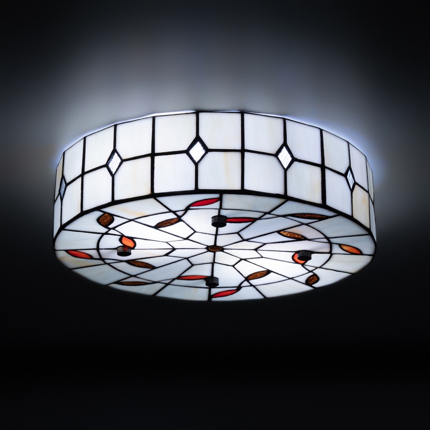 Brilagi - Plafonieră Tiffany din vitralii FOLIA, 3xE27/60W/230V, Ø 40 cm