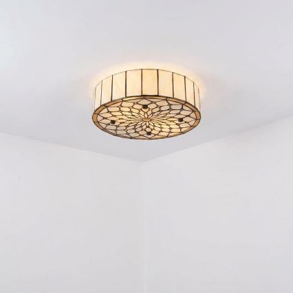 Brilagi - Plafonieră Tiffany din vitralii, ivoriu, 3xE27/60W/230V, Ø 40 cm