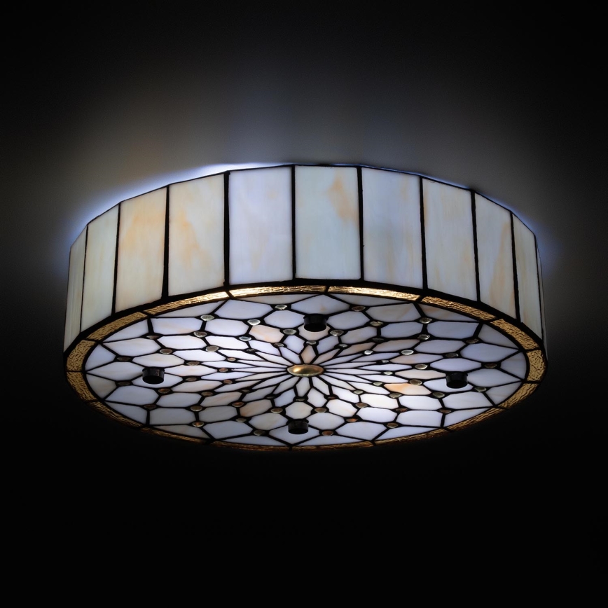 Brilagi - Plafonieră Tiffany din vitralii, ivoriu, 3xE27/60W/230V, Ø 40 cm