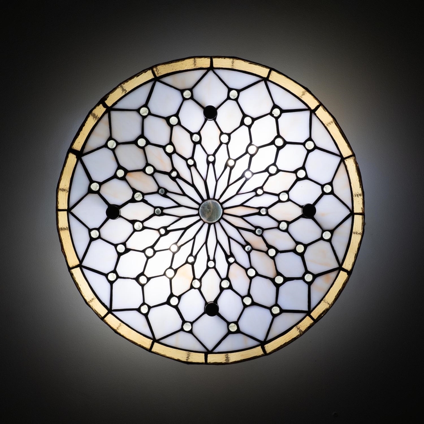 Brilagi - Plafonieră Tiffany din vitralii, ivoriu, 3xE27/60W/230V, Ø 40 cm