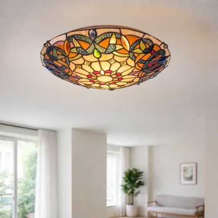 Brilagi - Plafonieră Tiffany Luisa, cu vitralii, 2xE27/60W/230V, Ø 40 cm