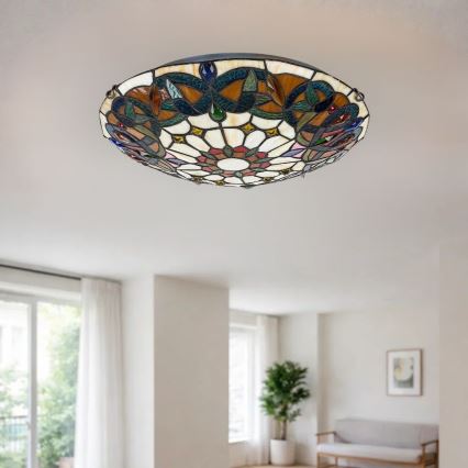 Brilagi - Plafonieră Tiffany Luisa, cu vitralii, 2xE27/60W/230V, Ø 40 cm