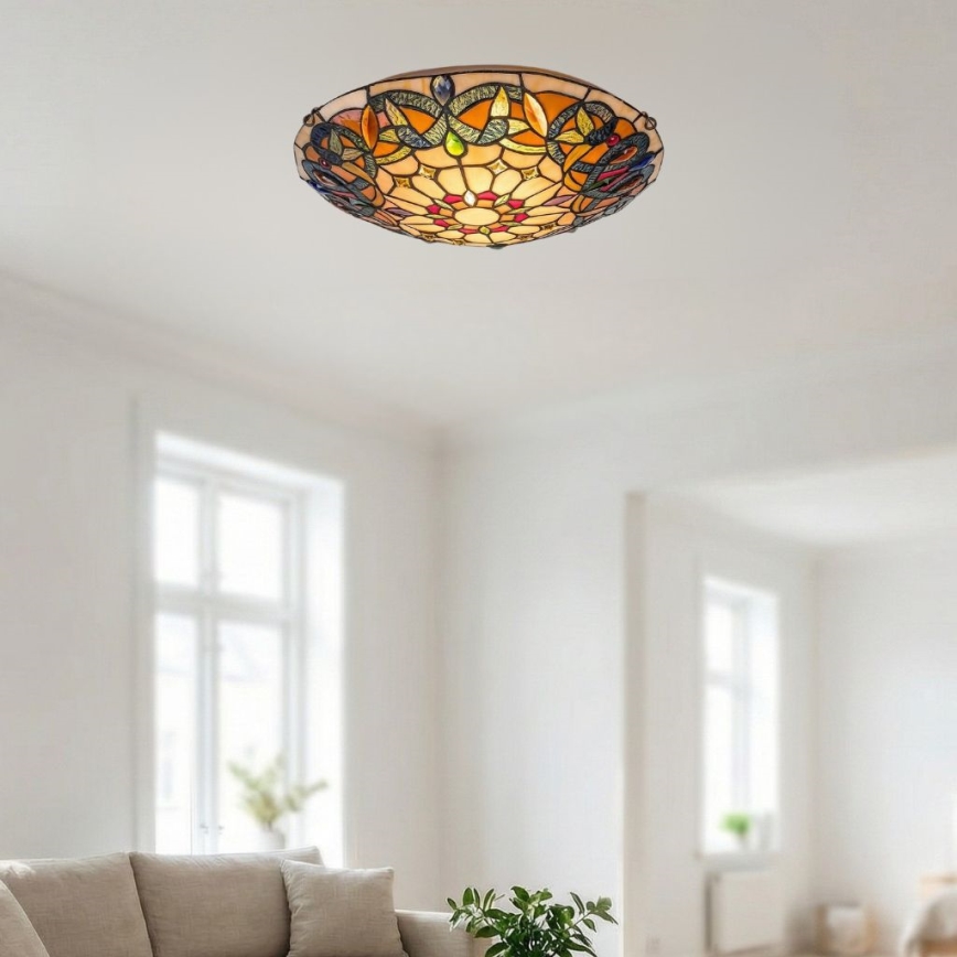 Brilagi - Plafonieră Tiffany Luisa, cu vitralii, 2xE27/60W/230V, Ø 40 cm