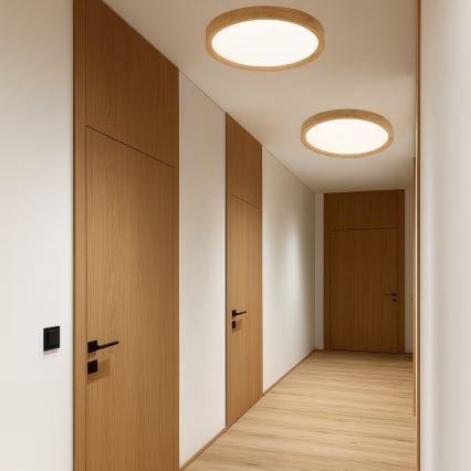 Brilagi - Plafonieră LED WOODROUND, 30W, 230V, 3000/4000/6000K, Ø 40 cm, corp din lemn, CRI 90