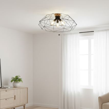 Brilagi - Plafonieră WOODY BASKET, 3 x E27/60W/230V, Ø 80 cm, stejar