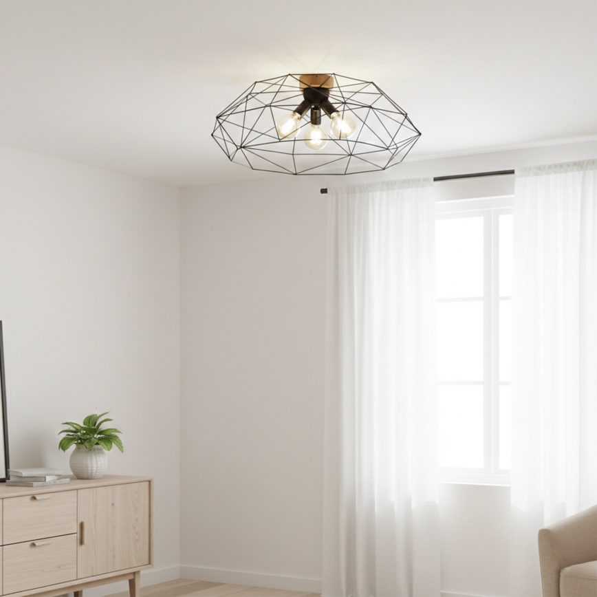 Brilagi - Plafonieră WOODY BASKET, 3 x E27/60W/230V, Ø 80 cm, stejar