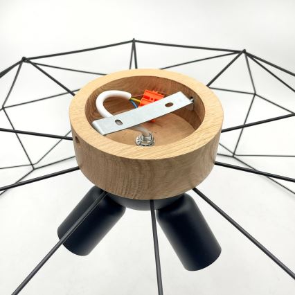 Brilagi - Plafonieră WOODY BASKET, 3 x E27/60W/230V, Ø 80 cm, stejar