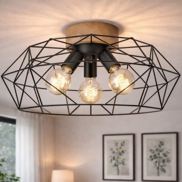 Brilagi - Plafonieră WOODY BASKET 3xE27/60W/230V, diam. 60 cm, stejar