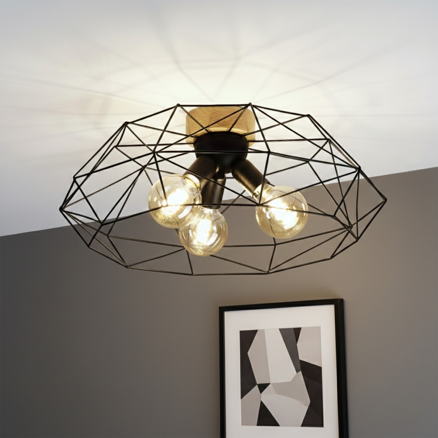 Brilagi - Plafonieră WOODY BASKET 3xE27/60W/230V, diam. 60 cm, stejar