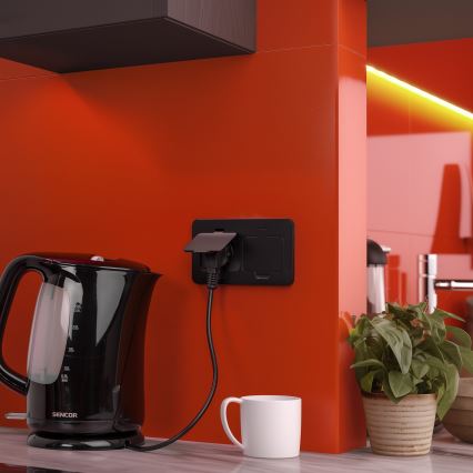 Brilagi - Priză dublă încastrabilă în podea pentru exterior, IP55, neagră, dreptunghiulară