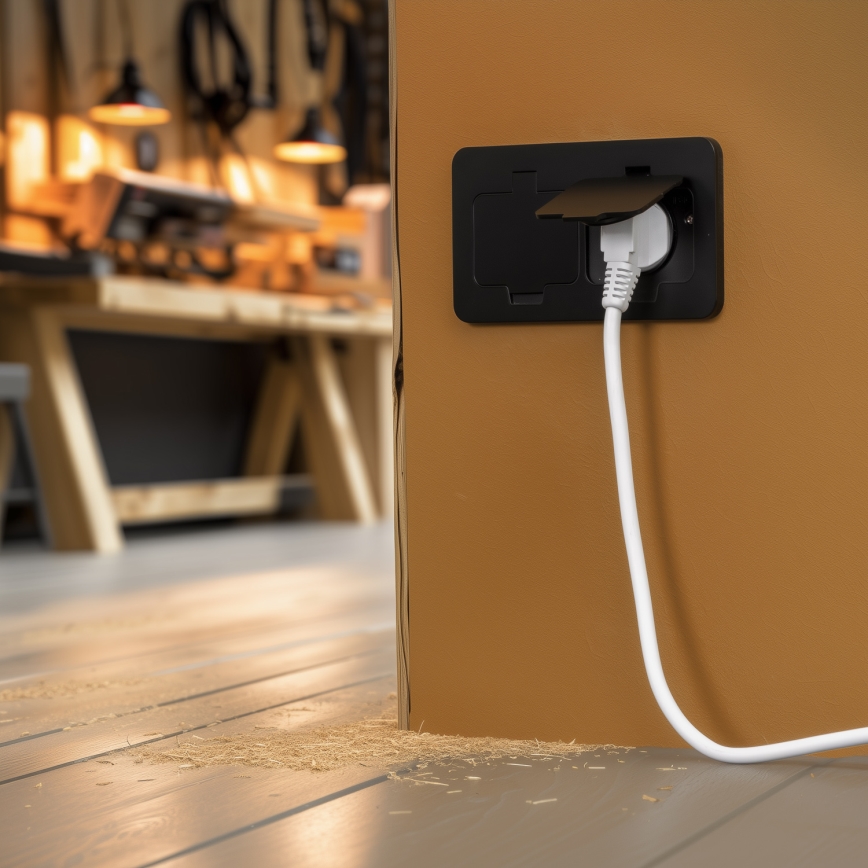 Brilagi - Priză dublă încastrabilă în podea pentru exterior, IP55, neagră, dreptunghiulară