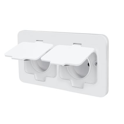Brilagi - Priză dublă încastrabilă pentru exterior, montaj în pardoseală, IP55, albă, dreptunghiulară