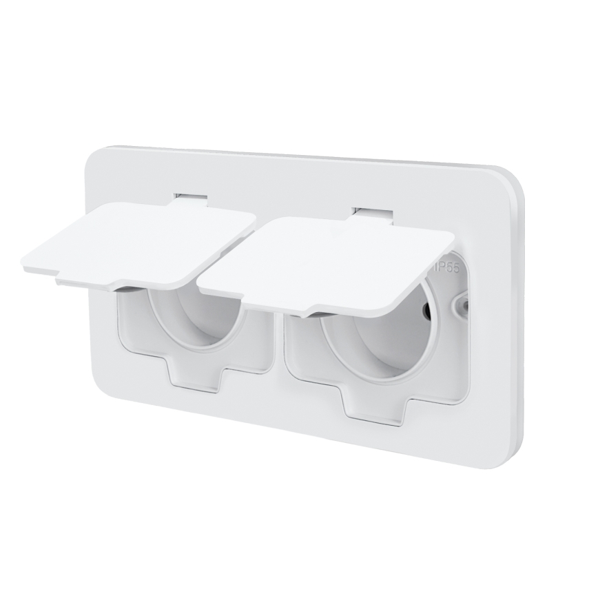 Brilagi - Priză dublă încastrabilă pentru exterior, montaj în pardoseală, IP55, albă, dreptunghiulară