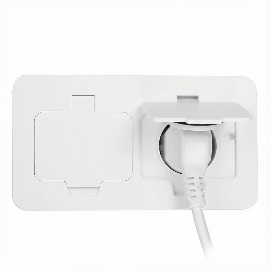 Brilagi - Priză dublă încastrabilă pentru exterior, montaj în pardoseală, IP55, albă, dreptunghiulară