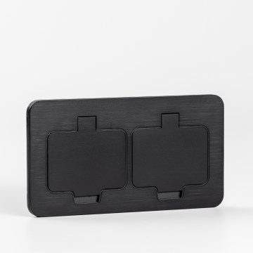 BRILAGI - Priză dublă încastrabilă pentru pardoseală, pentru exterior, IP55, neagră, dreptunghiulară