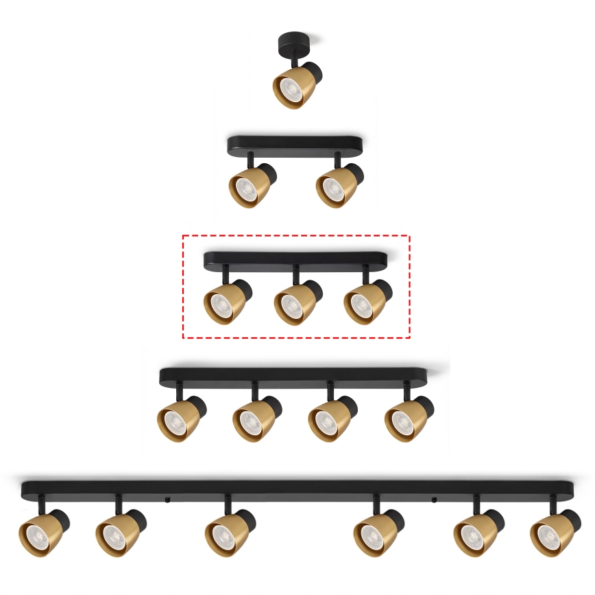 Brilagi - Spot aplicat NUGGET 3xGU10/30W/230V negru/auriu
