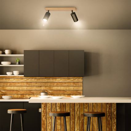 Brilagi - Spot aplicat SELE 2xGU10/30W/230V negru/decor stejar
