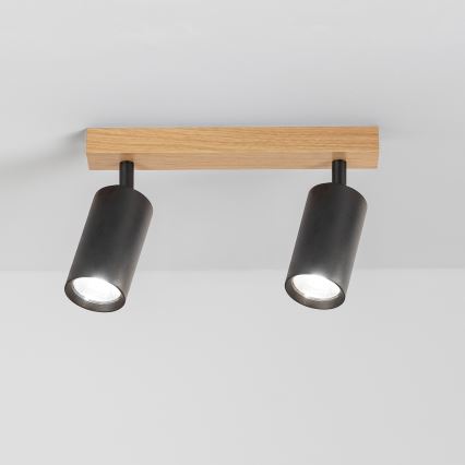 Brilagi - Spot aplicat SELE 2xGU10/30W/230V negru/decor stejar