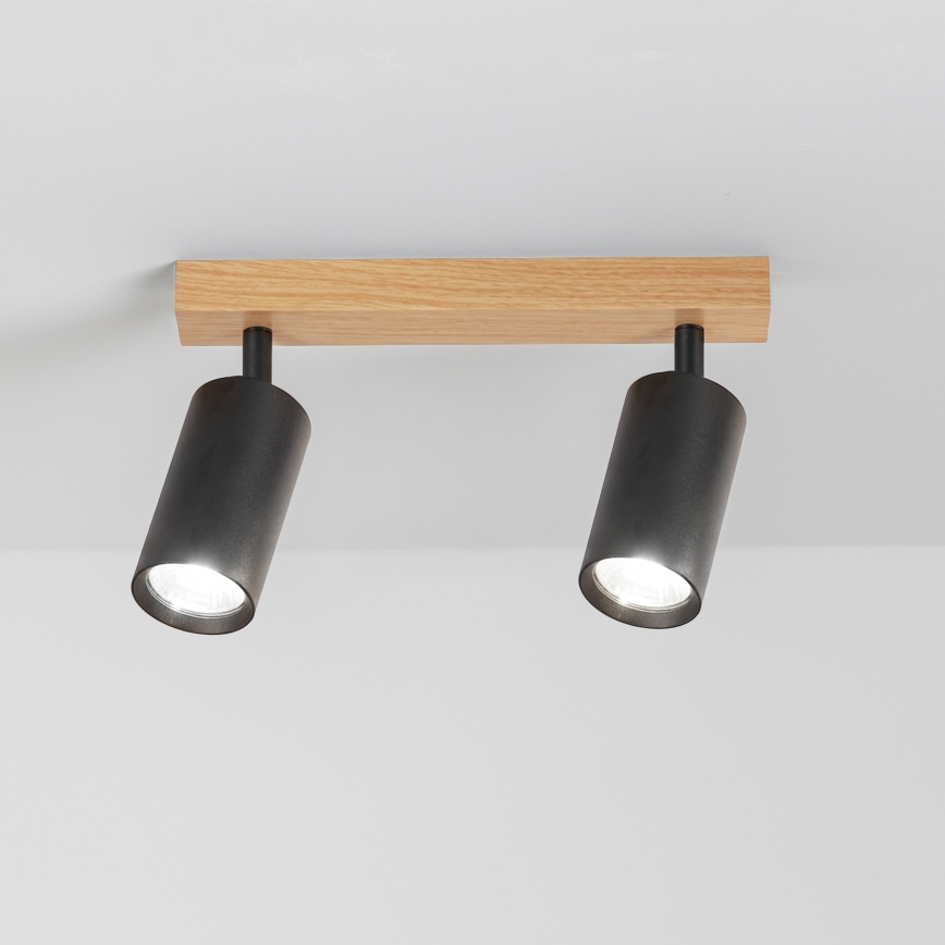 Brilagi - Spot aplicat SELE 2xGU10/30W/230V negru/decor stejar