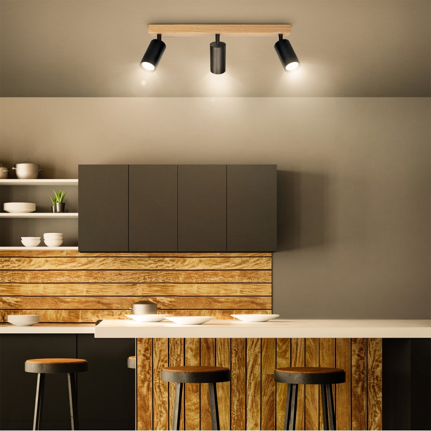 Brilagi - Spot aplicat SELE 3x GU10/30W/230V, negru/decor stejar